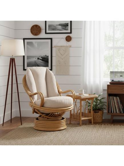 Desser Viola Deluxe Swivel Rattan Rocking Chair, Beige - view 2, Beige