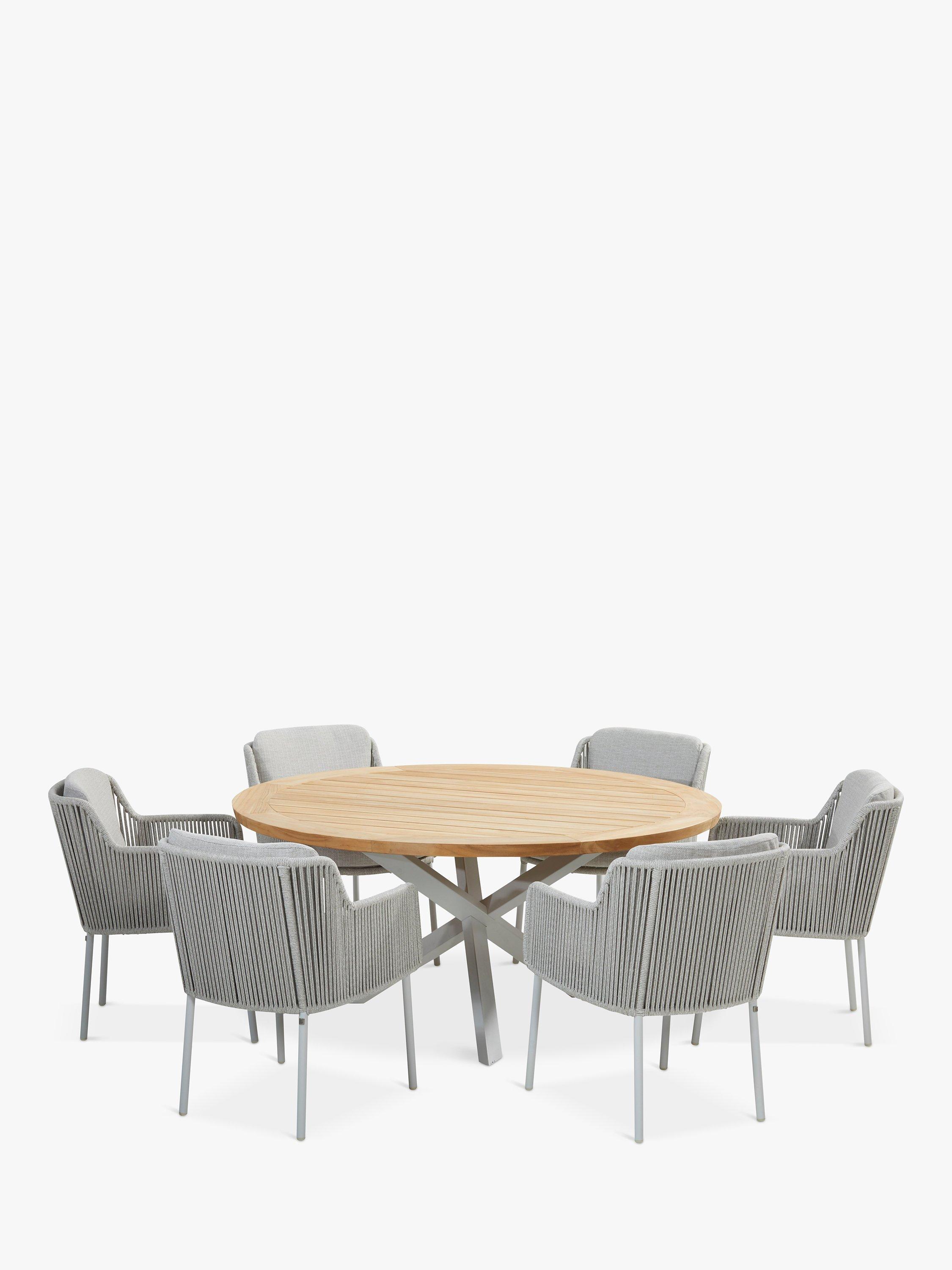 4 Seasons Outdoor Bernini 6-Seater Round Garden Dining Table & Chairs Set, FSC-Certified (Teak Wood), Frost Grey