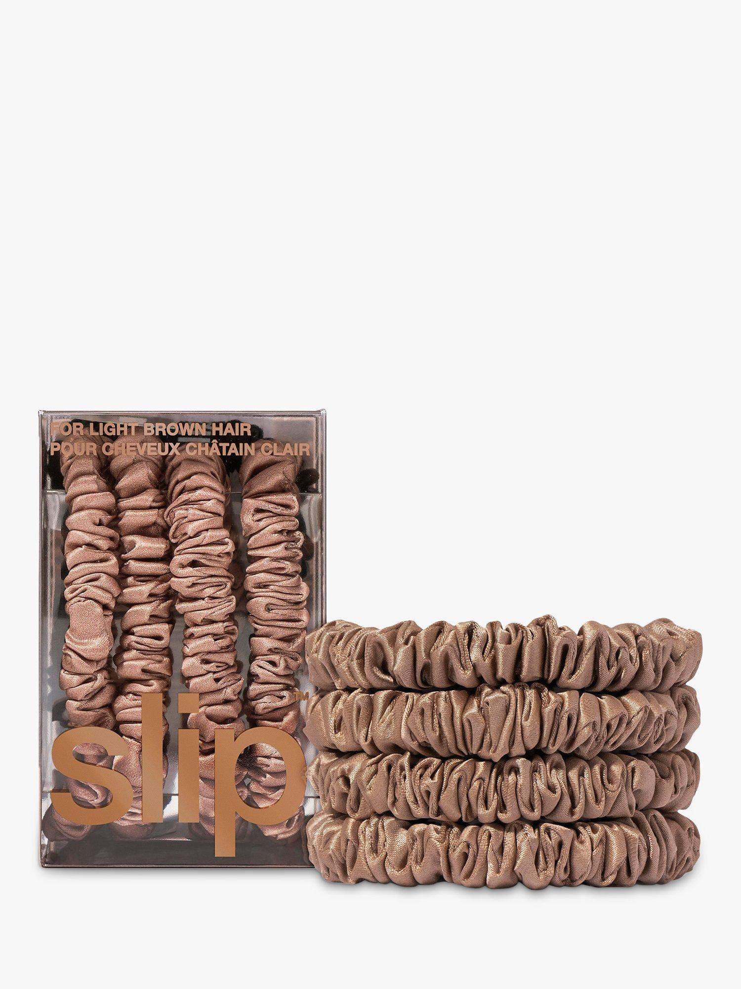 Product image 1 of 7, which shows Slip® Pure Silk Skinny Scrunchies, Light Brown