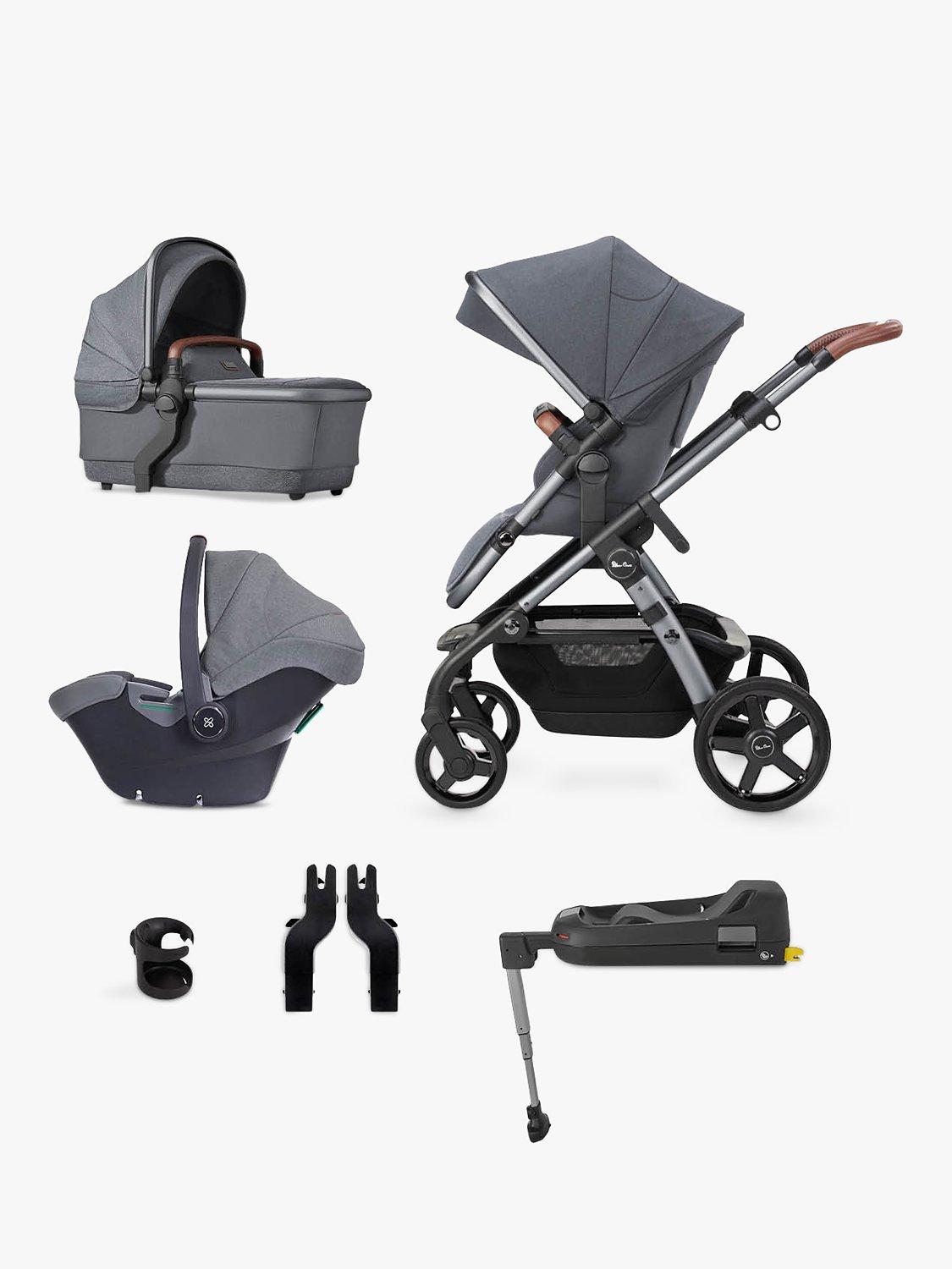 Silver Cross Travel Pack Wave Pushchair, Carrycot, Dream Car Seat with Base & Accessories Bundle, Lunar