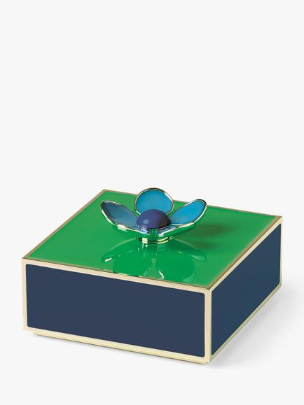 kate spade new york Floral Enamel Jewellery Keepsake Box, Green/Navy