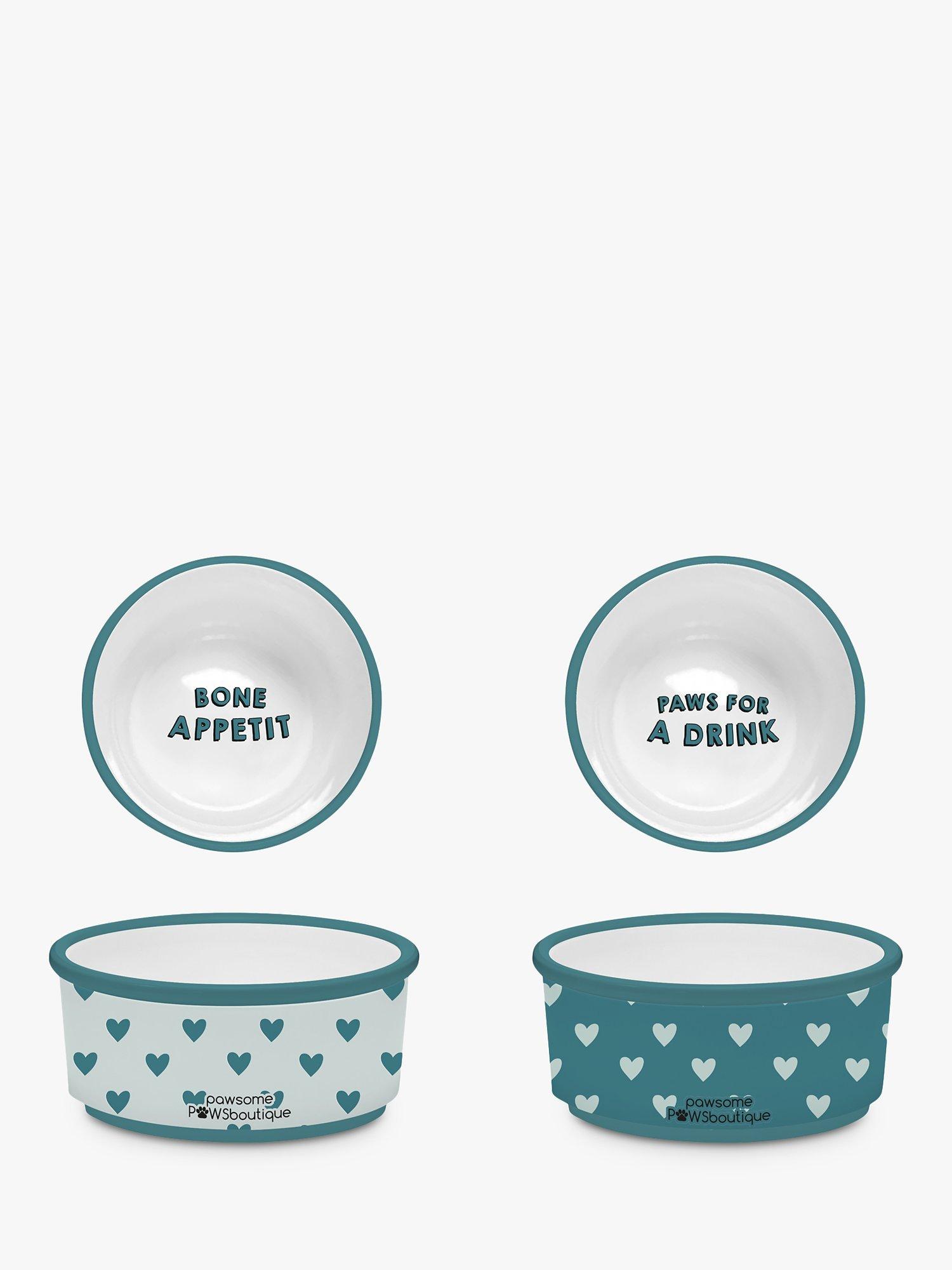 Pawsome Paws Boutique Heart Pet Bowls, Set of 2, Teal
