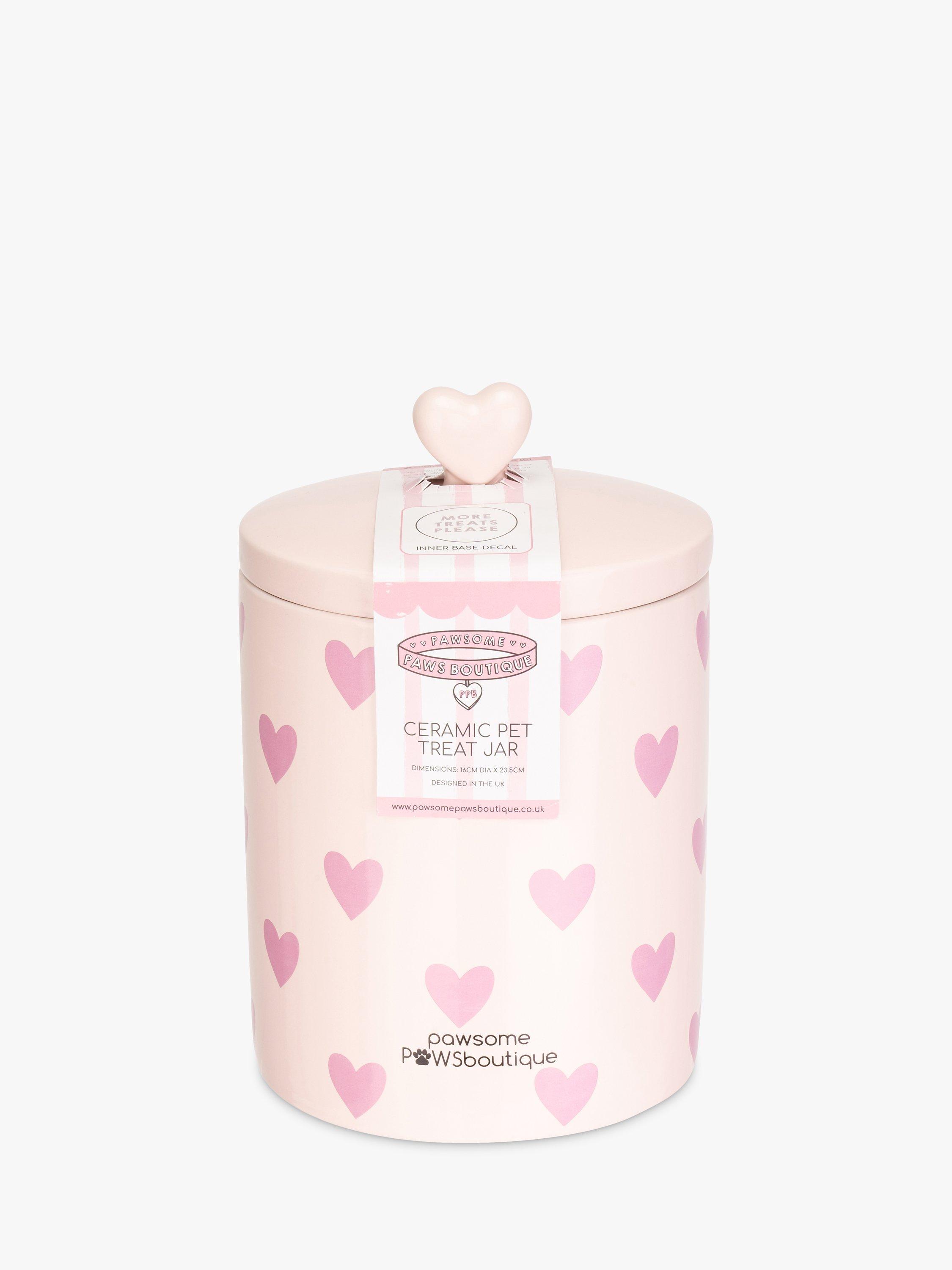 Pawsome Paws Boutique Hearts Stoneware Pet Treat Jar, PInk