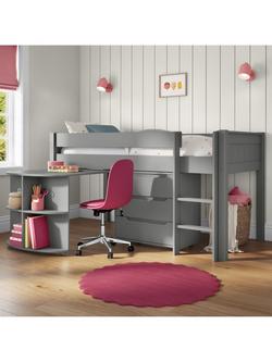 Stompa Classic Mid Sleeper Frame with Integrated Pull Out Desk & 3 Drawer Chest, Grey