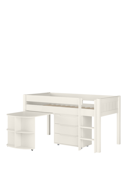 Stompa Classic Mid Sleeper Frame with Integrated Pull Out Desk & 3 Drawer Chest, White