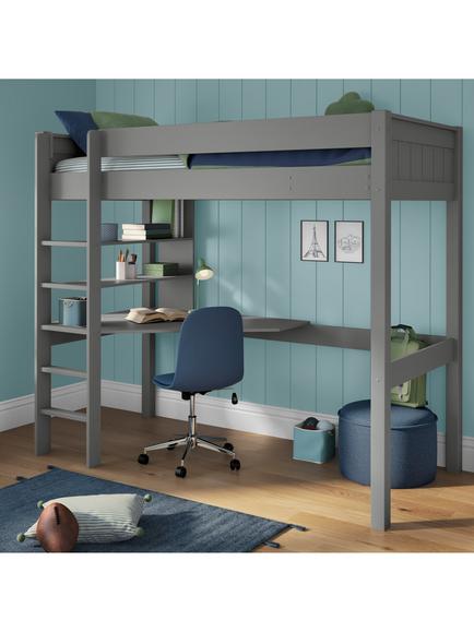 Stompa Classic High Sleeper Bed Frame with Integrated Desk & Shelving, Grey