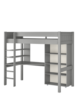 Stompa Classic High Sleeper Frame with Integrated Desk, Shelving and Bookcase, Single - view 2, Grey