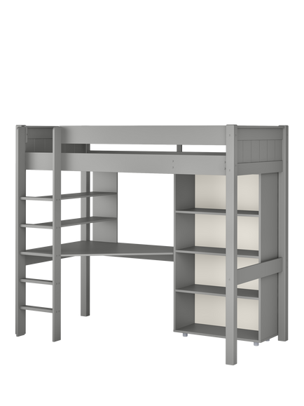 Stompa Classic High Sleeper Frame with Integrated Desk, Shelving and Bookcase, Single - view 2, Grey