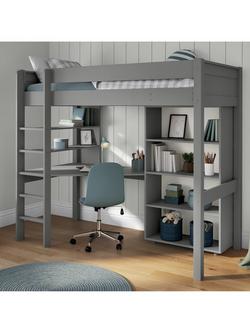 Stompa Classic High Sleeper Frame with Integrated Desk, Shelving and Bookcase, Single, Grey