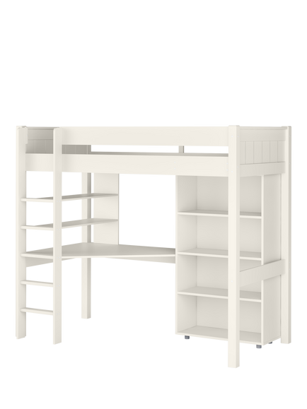 Stompa Classic High Sleeper Frame with Integrated Desk, Shelving and Bookcase, Single - view 2, White