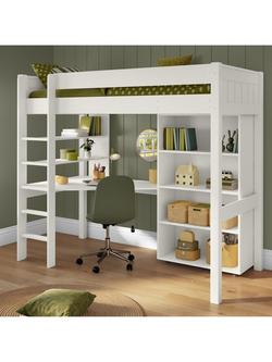 Stompa Classic High Sleeper Frame with Integrated Desk, Shelving and Bookcase, Single, White