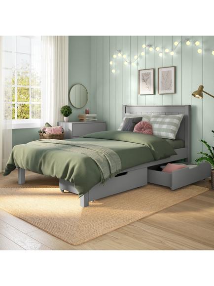 Stompa Classic Wooden Bed Frame with Pair of Drawers, Small Double, Grey