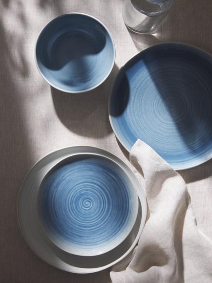 John Lewis Skye Reactive Glaze Stoneware Dinner Plate, 27.6cm - view 2, Light Blue