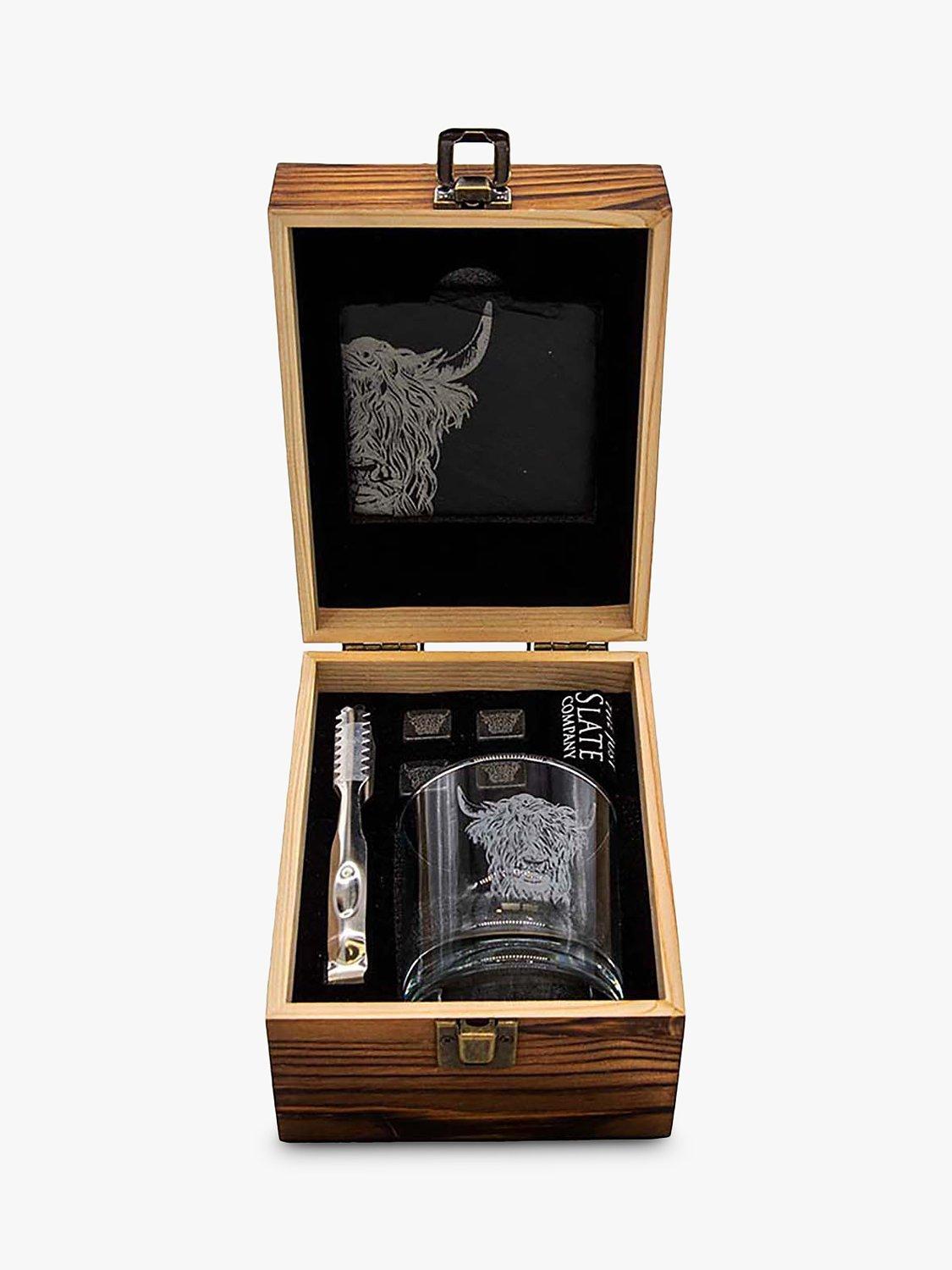 Selbrae House Highland Cow Glass Whisky Tumbler & Slate Coaster Gift Set, 320ml