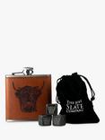 Selbrae House Highland Cow Leather Hip Flask & Whisky Stones Gift Set