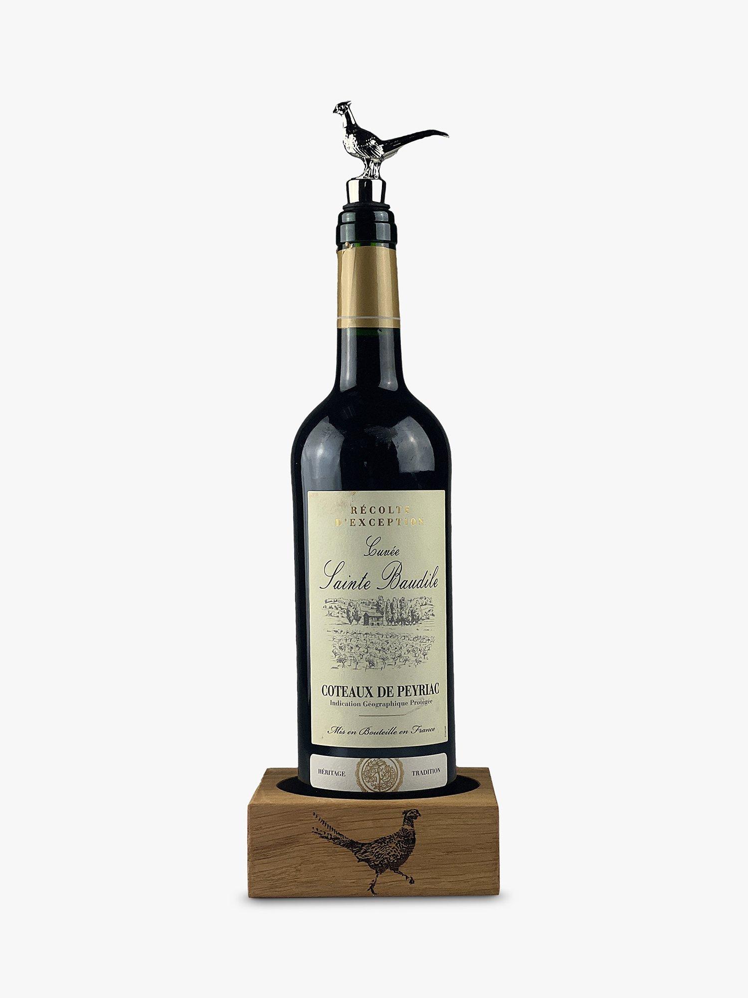 Selbrae House Pheasant Bottle Stopper & Oak Wine Bottle Coaster Gift Set