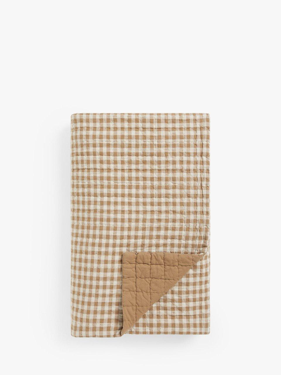 John Lewis Gingham Quilted Bedspread, Mustard