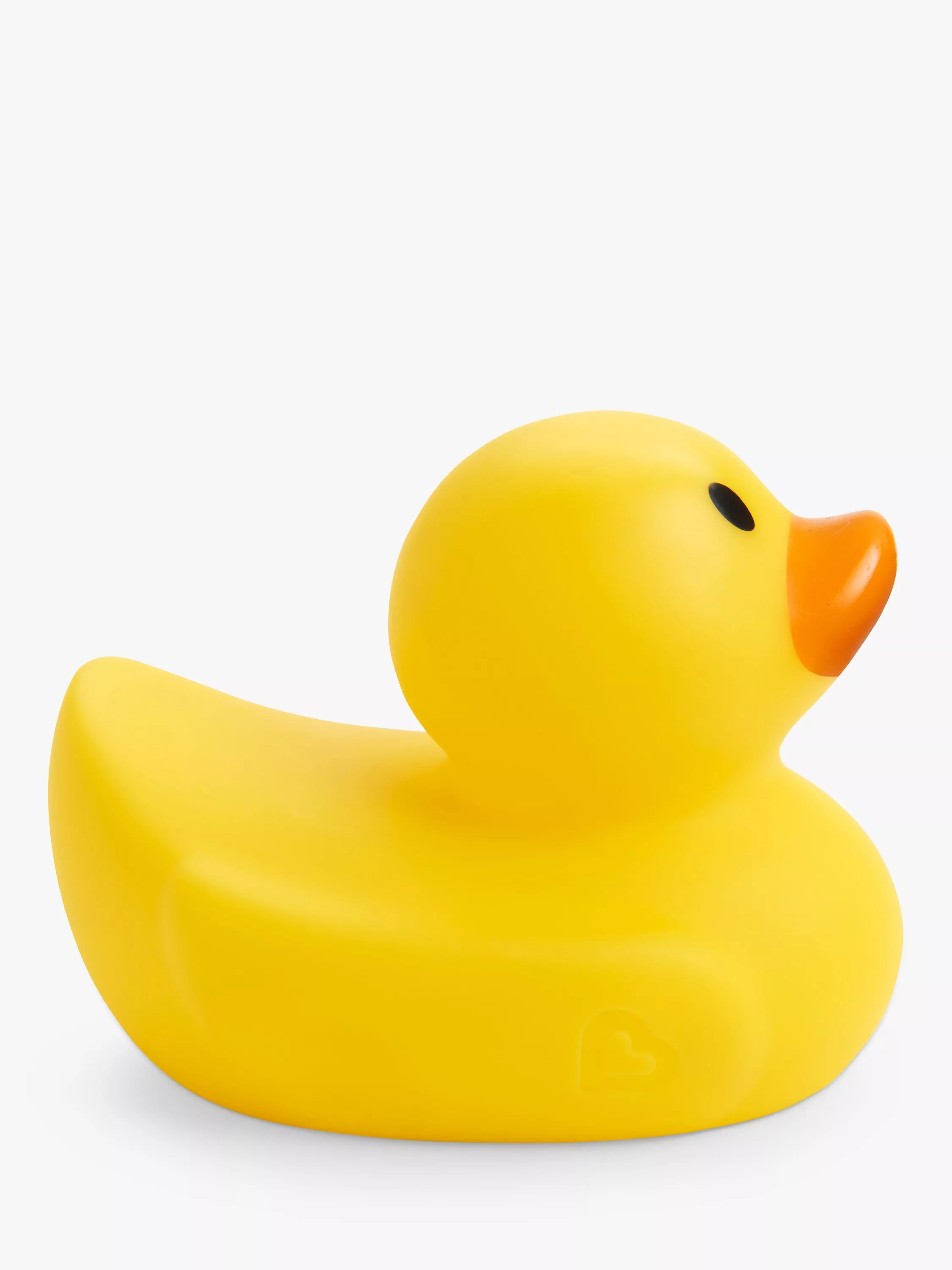 Yellow rubber duck bath toy with orange beak