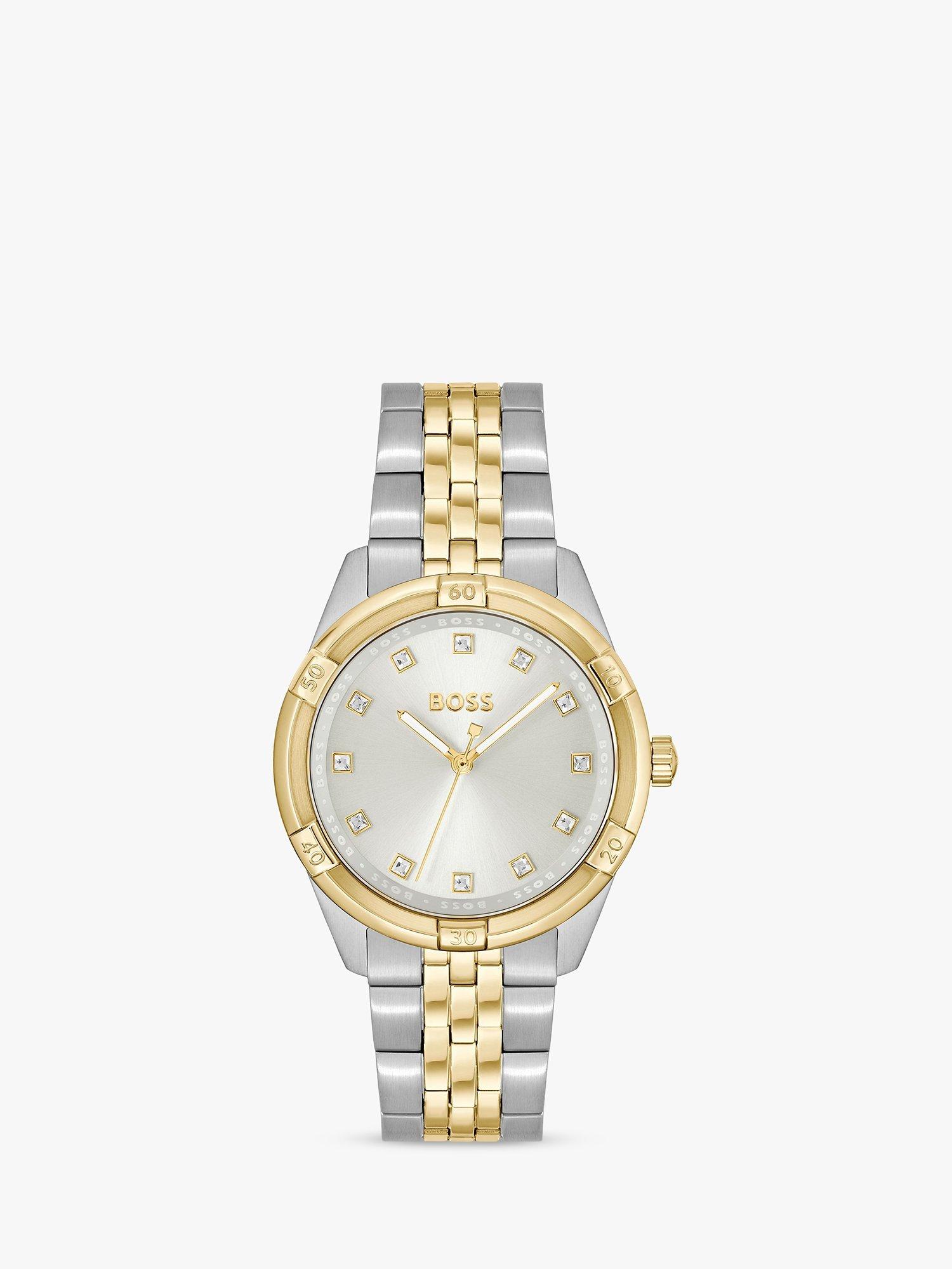 BOSS Women's Rhea Crystal Bracelet Strap Watch, Silver/Gold 1502700