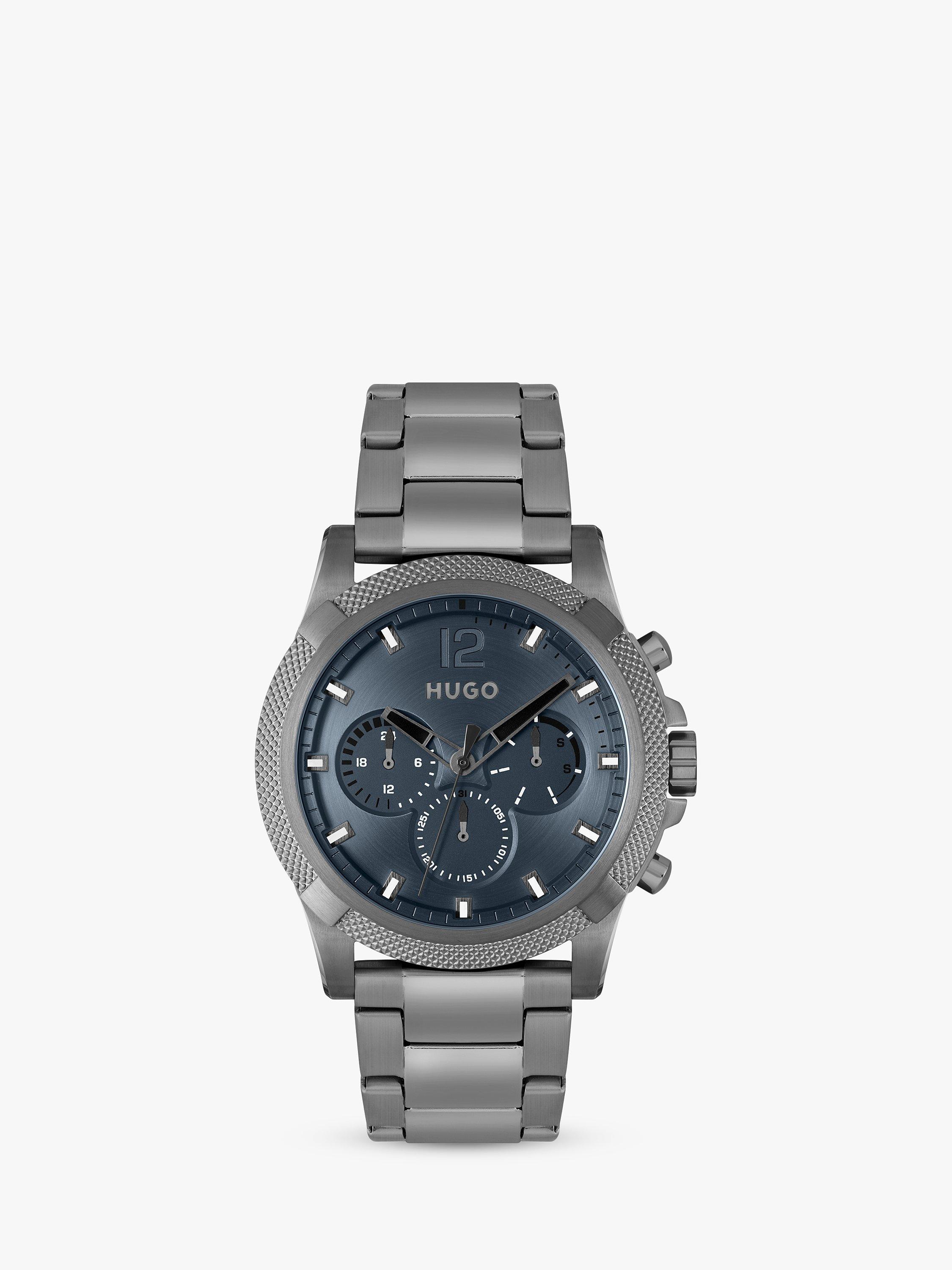 HUGO Men's Impress Chronograph Bracelet Strap Watch, Grey/Blue 1530298