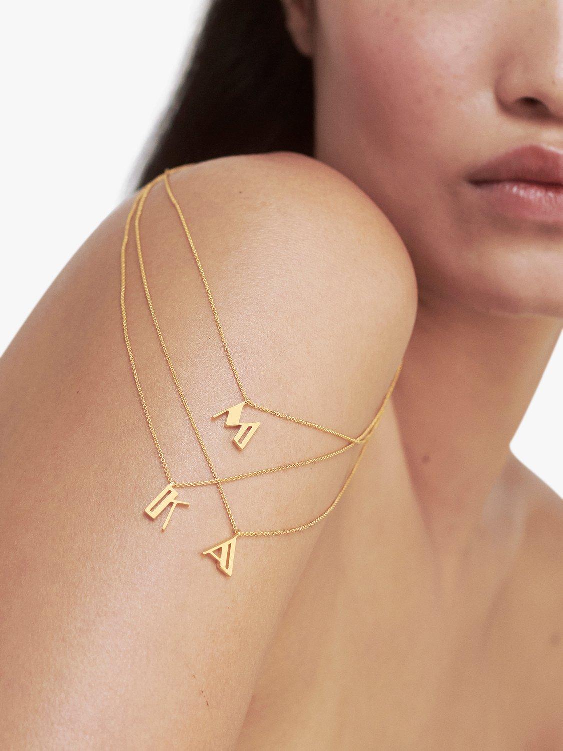 Product image 2 of 4, which shows Monica Vinader Alphabet Pendant Necklace, Gold, K