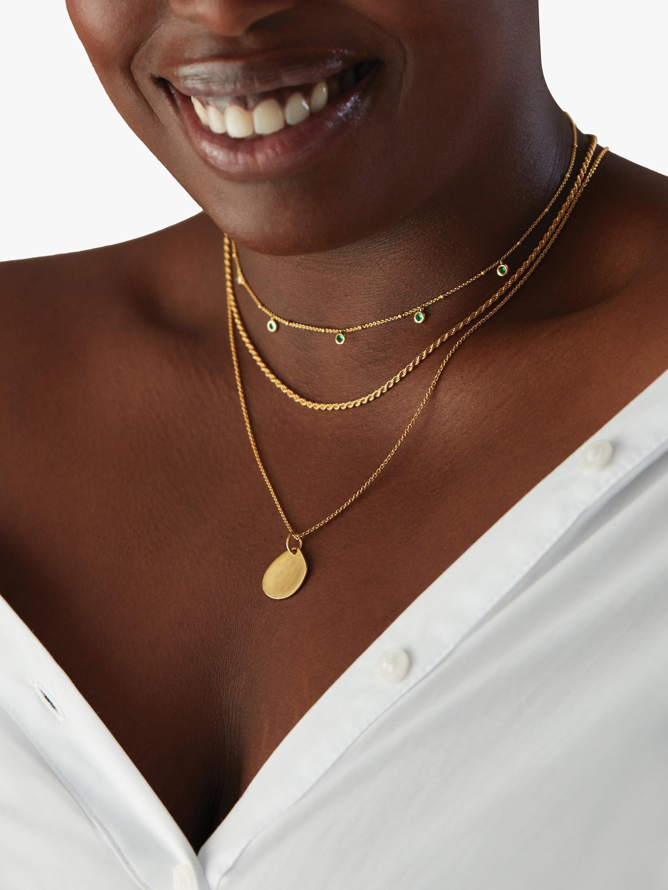 Product image 3 of 3, which shows Monica Vinader Onyx Choker Necklace, Gold/Green