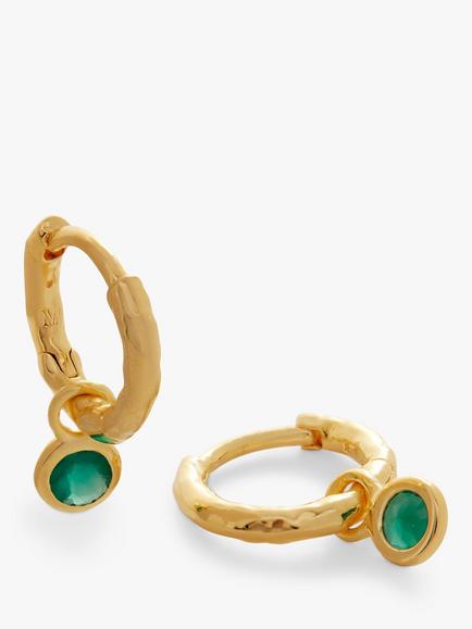Monica Vinader Mini Gem Huggie Earrings, Green Onyx, Green Onyx