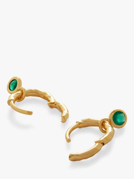 Monica Vinader Mini Gem Huggie Earrings, Green Onyx - view 2, Green Onyx