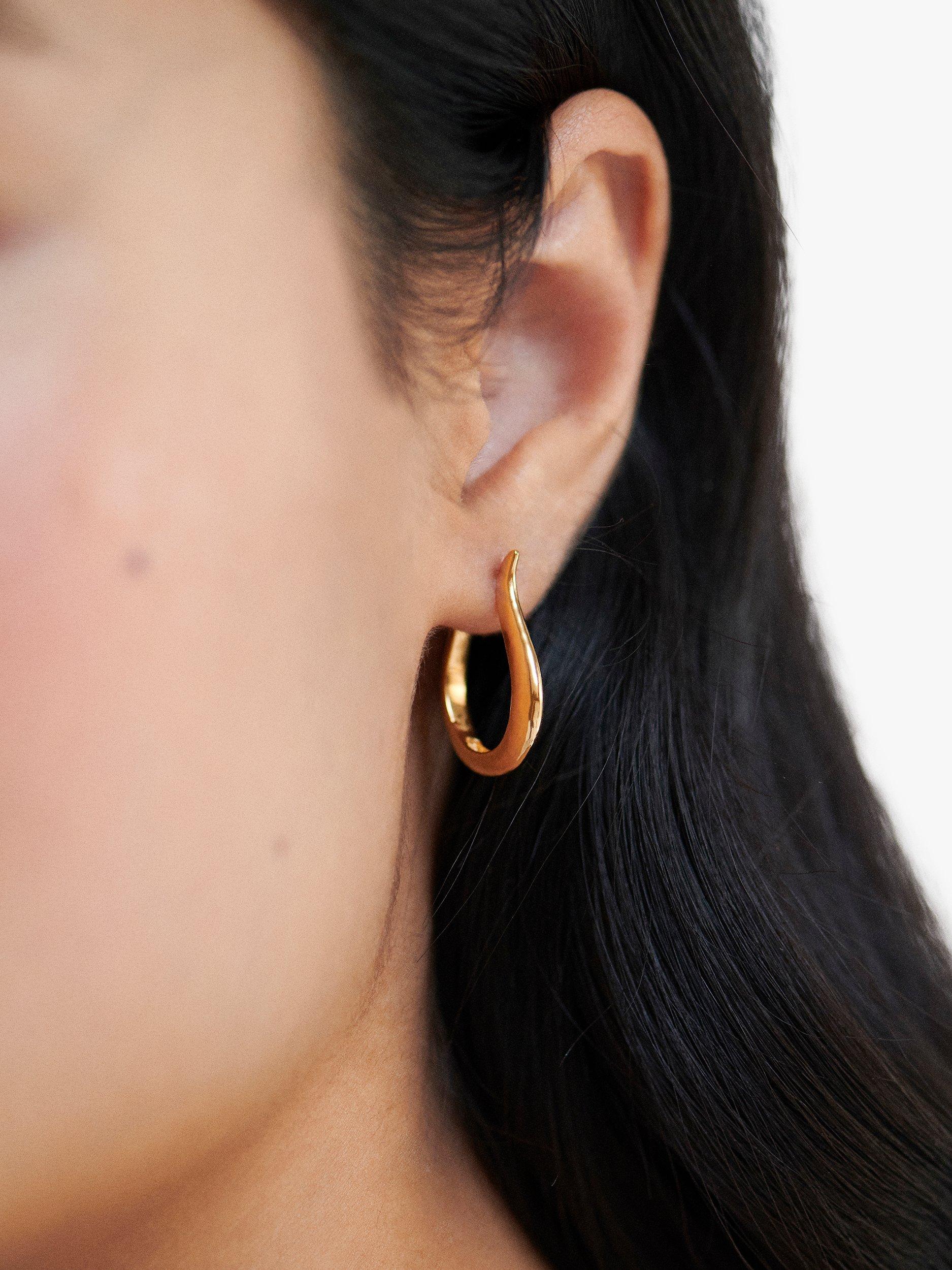 Product image 3 of 4, which shows Monica Vinader Deia Lyre Medium Hoop Earrings, Gold