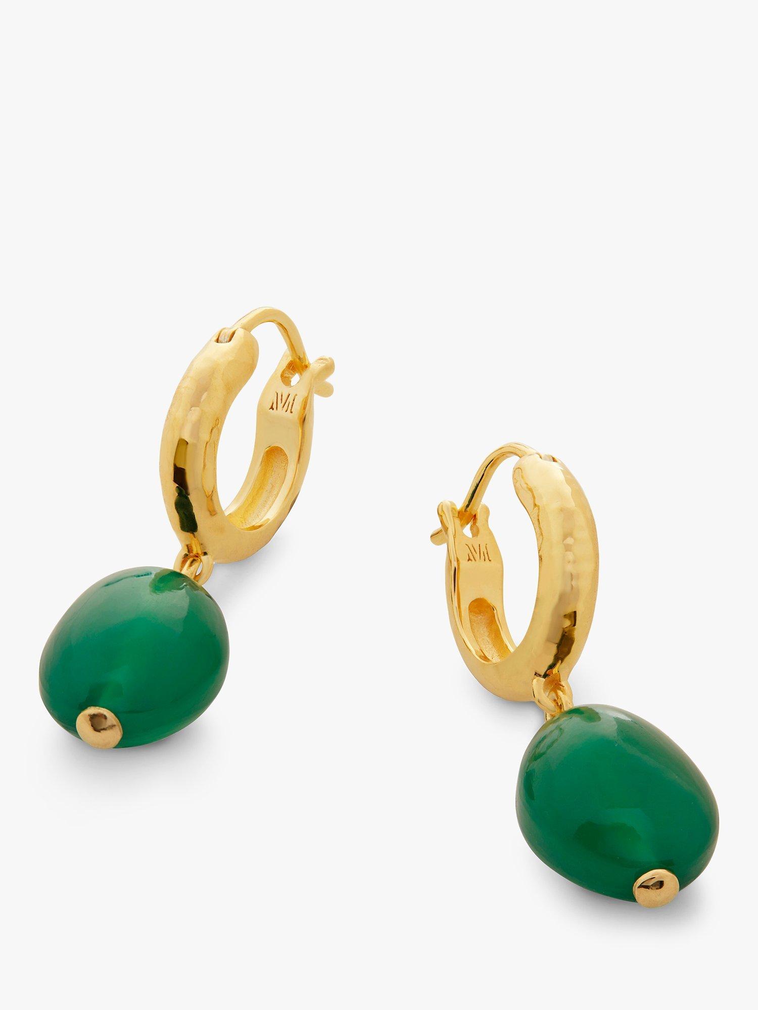 Product image 1 of 6, which shows Monica Vinader Rio Gemstone Huggie Earrings, Green Onyx