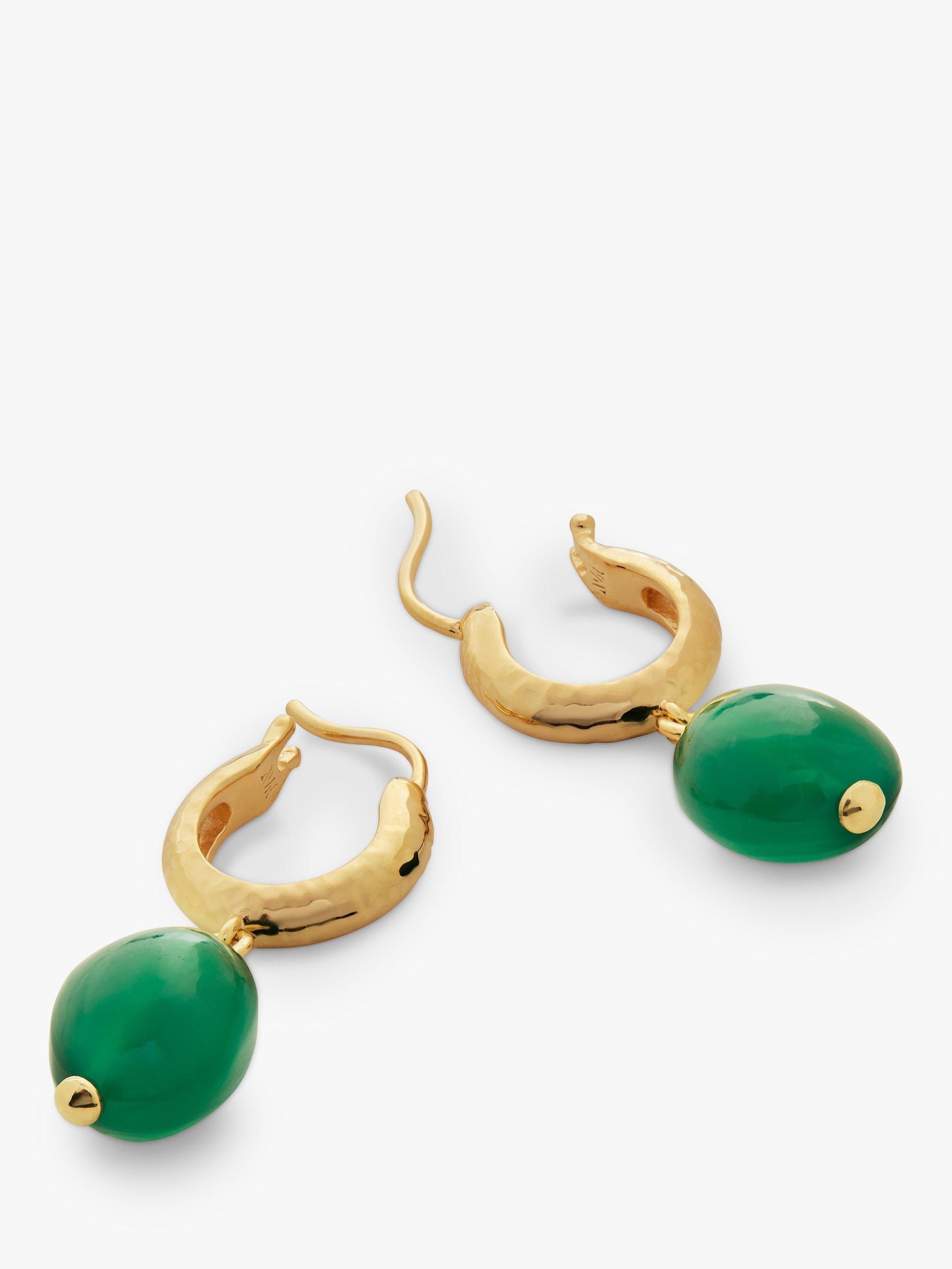 Product image 2 of 6, which shows Monica Vinader Rio Gemstone Huggie Earrings, Green Onyx