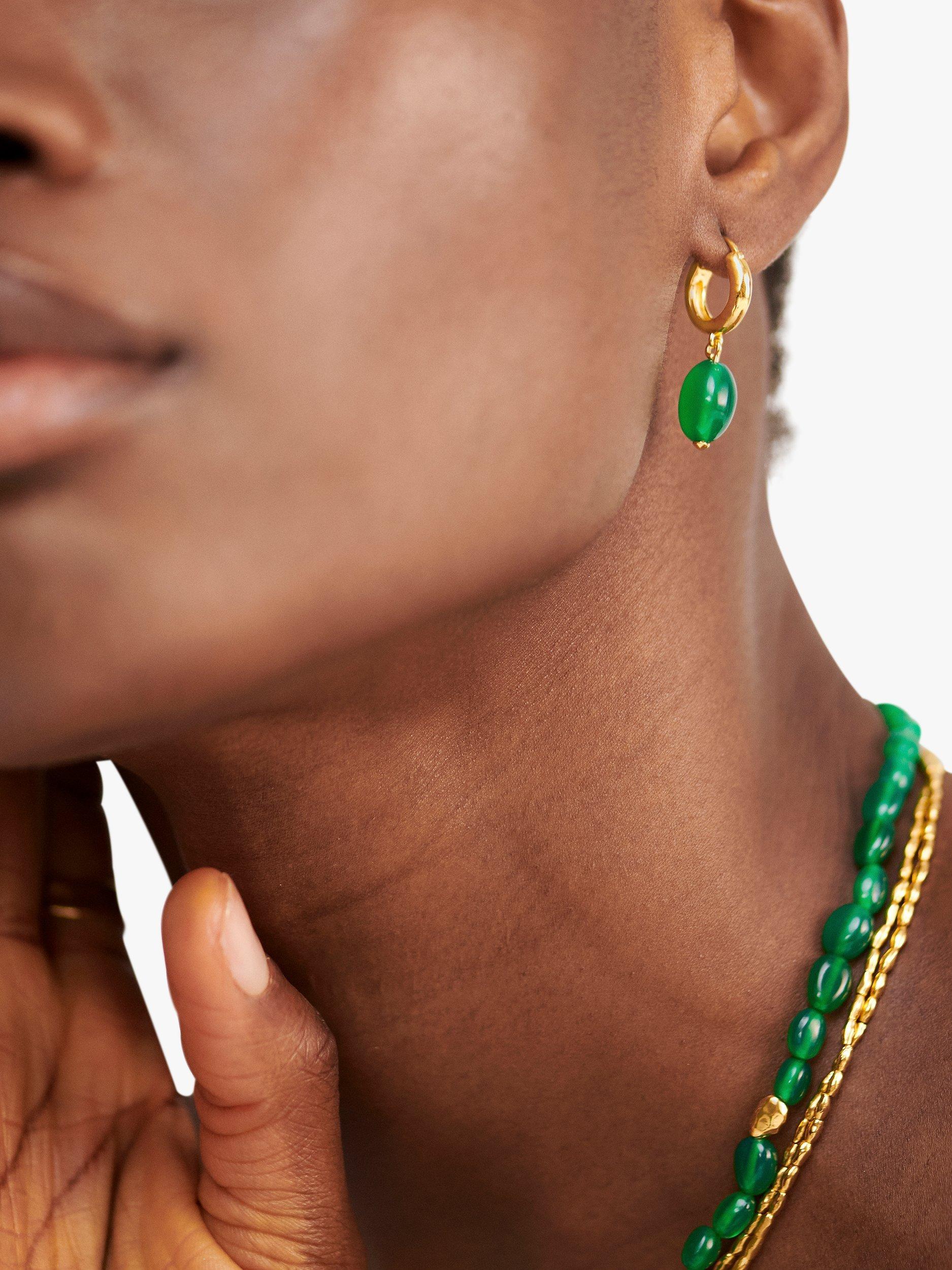 Product image 4 of 6, which shows Monica Vinader Rio Gemstone Huggie Earrings, Green Onyx