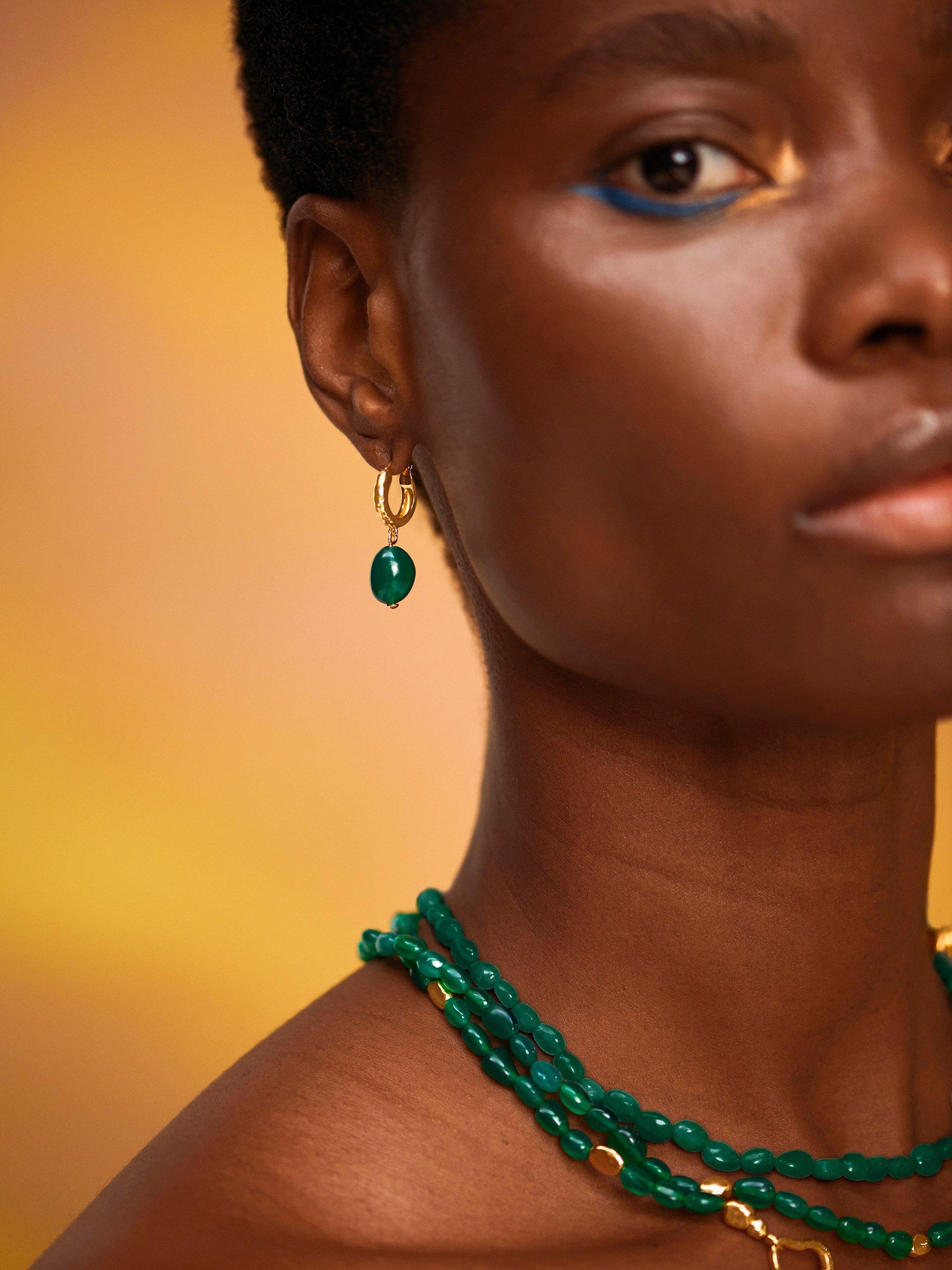 Product image 5 of 6, which shows Monica Vinader Rio Gemstone Huggie Earrings, Green Onyx