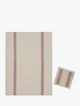 John Lewis Leckford Striped Linen Tea Towel & Pot Holder Set, Mulberry