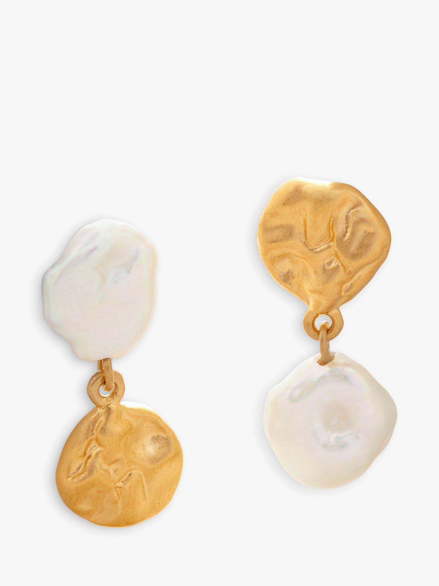 Product image 1 of 5, which shows Monica Vinader x Mother of Pearl Keshi Pearl Stud Earrings, Gold