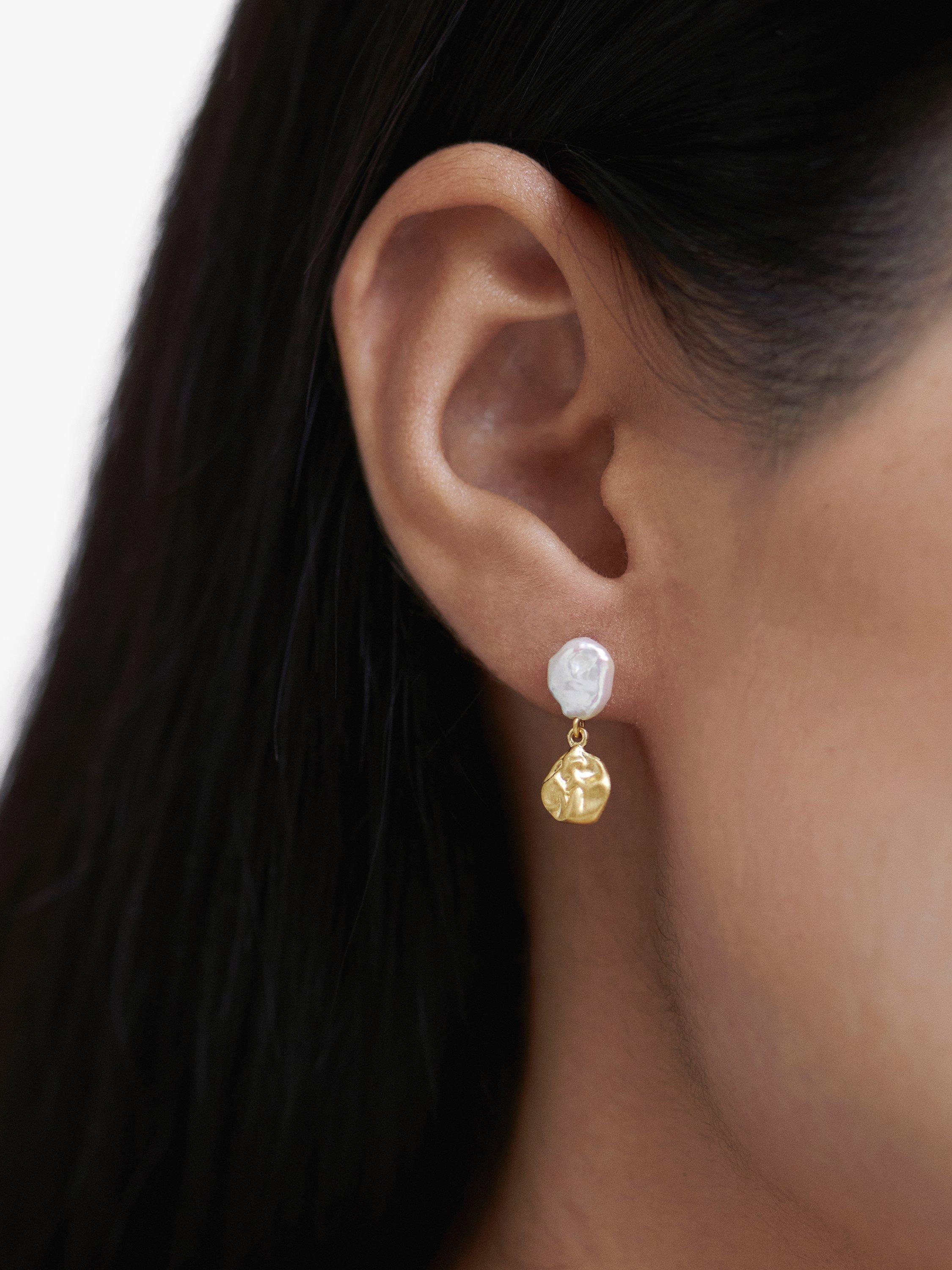 Product image 3 of 5, which shows Monica Vinader x Mother of Pearl Keshi Pearl Stud Earrings, Gold