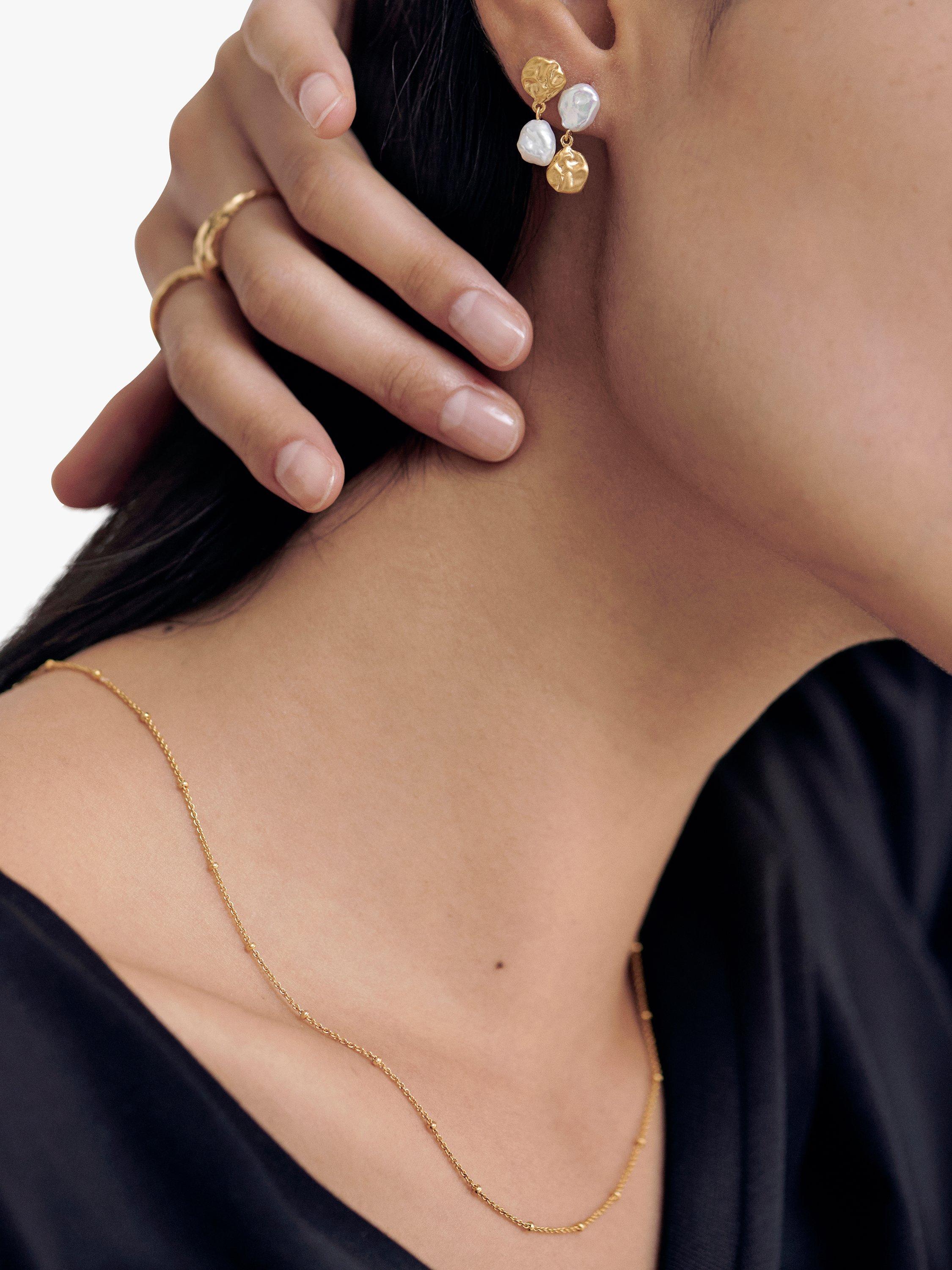 Product image 4 of 5, which shows Monica Vinader x Mother of Pearl Keshi Pearl Stud Earrings, Gold