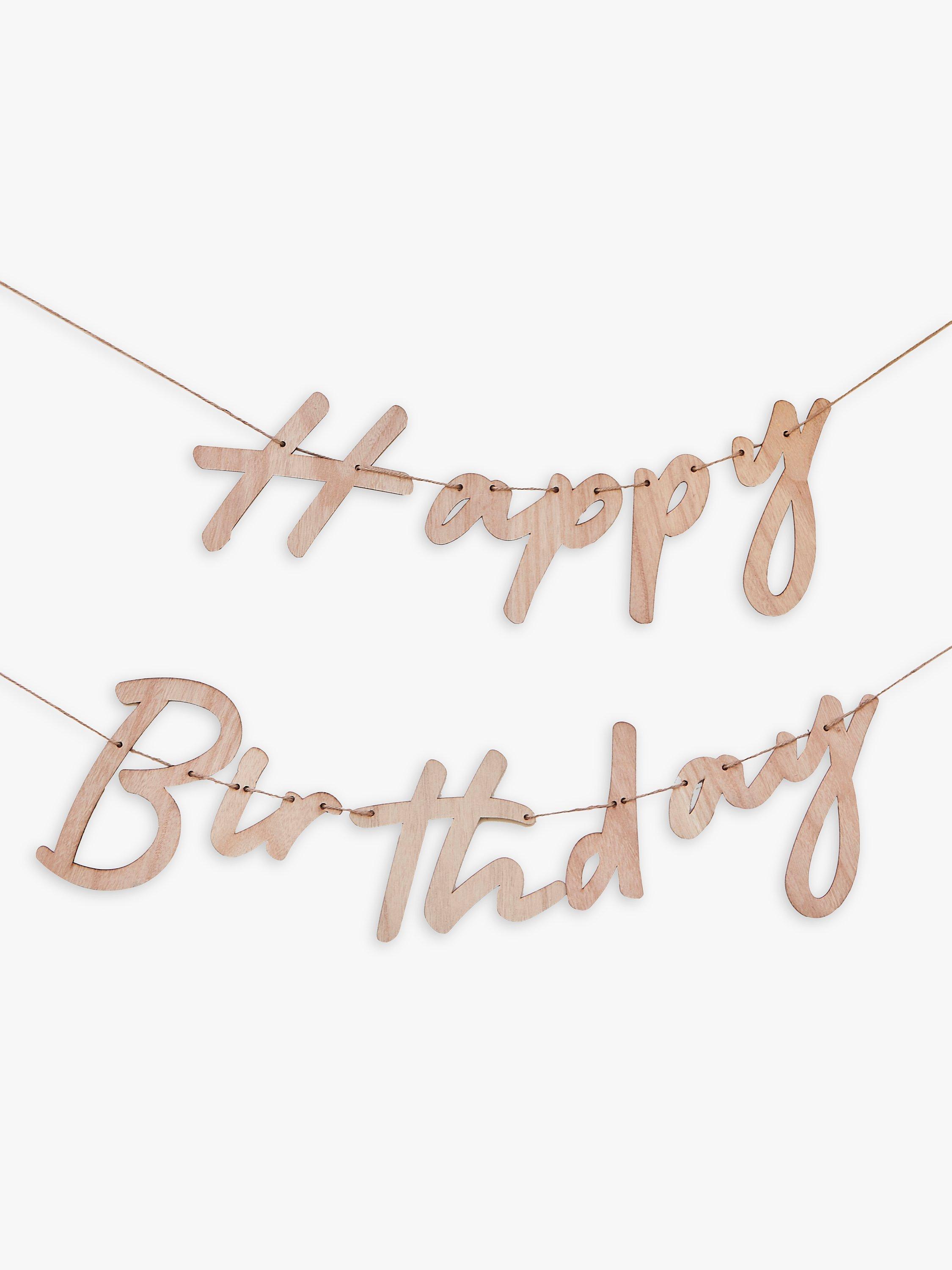 Ginger Ray Wooden Happy Birthday Banner, Neutral