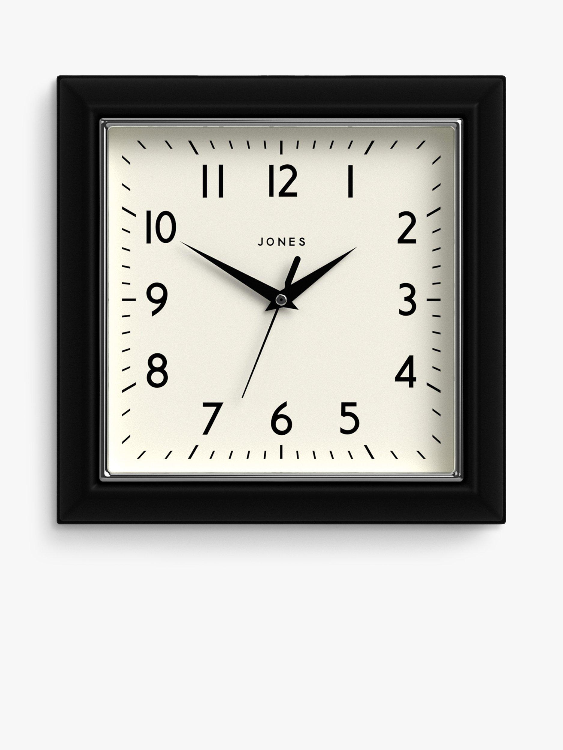 Jones Clocks Square Retro Analogue Wall Clock, 25cm, Black