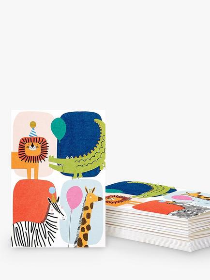 Caroline Gardner Kids Party Animals Note Cards, White/Multi, Pack of 10, Multi