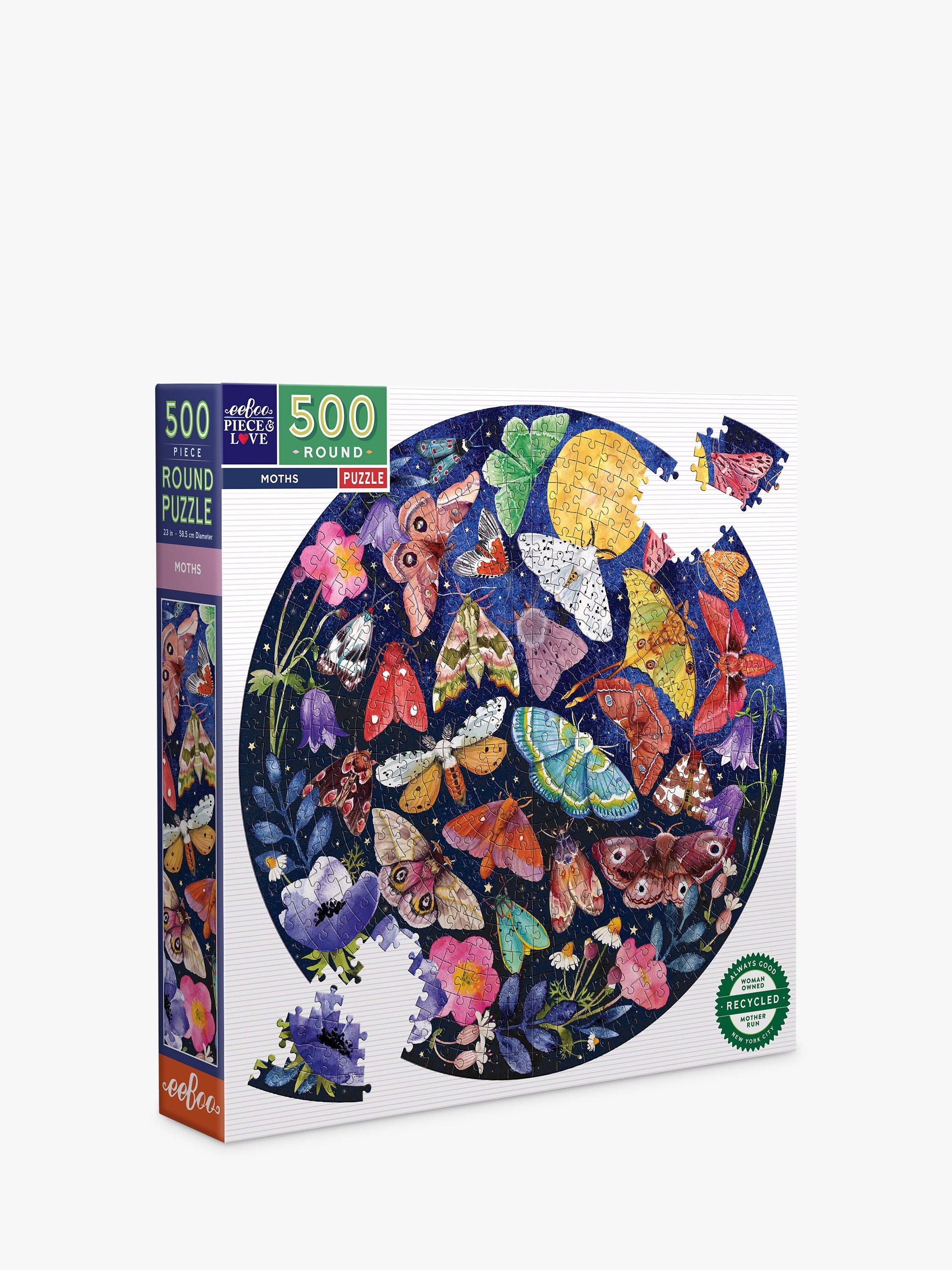 eeBoo Moths Round Jigsaw Puzzle, 500 Pieces