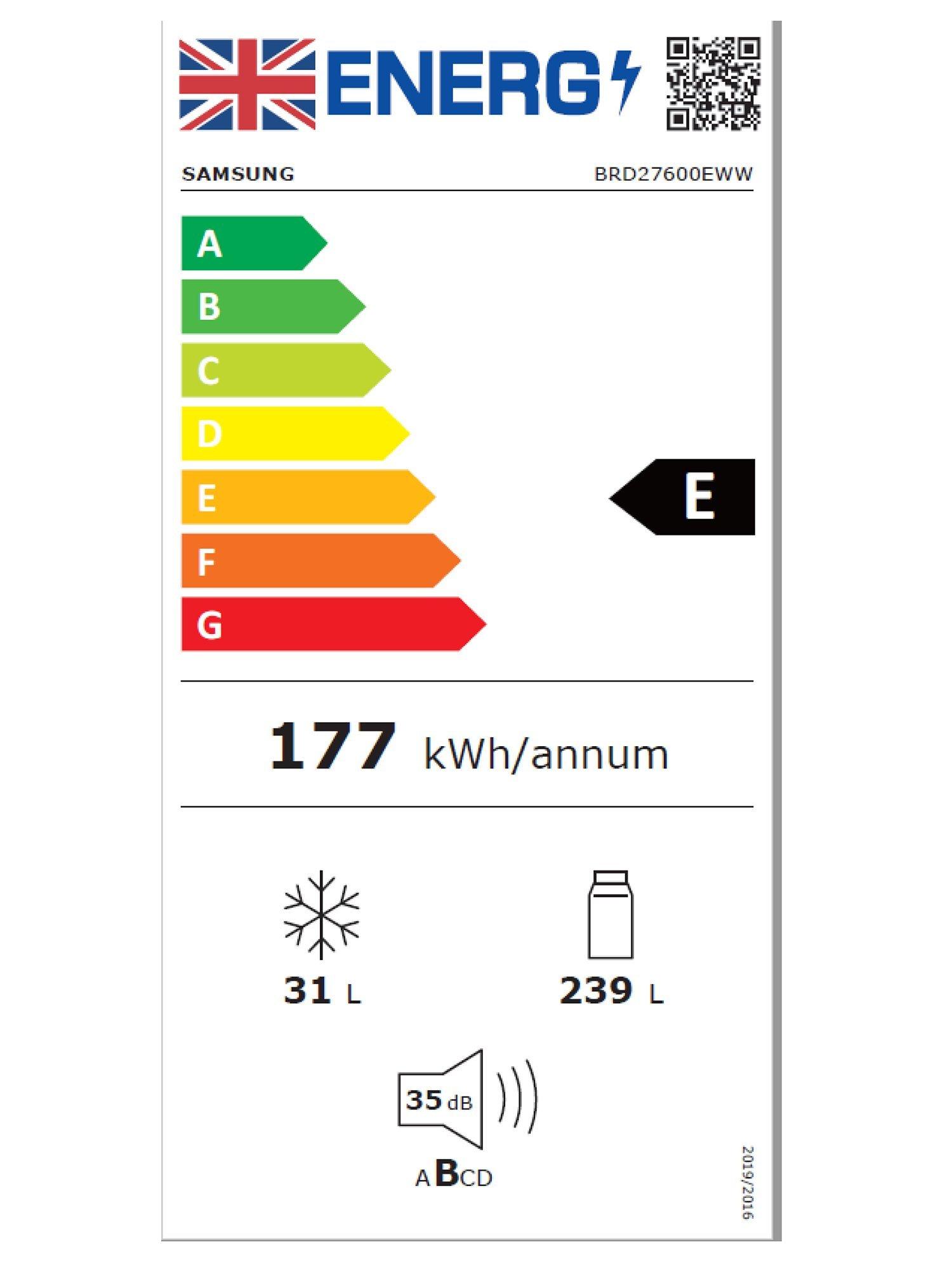 This item is rated E for energy efficiency on a scale from A (most efficient) to G (least efficient).
