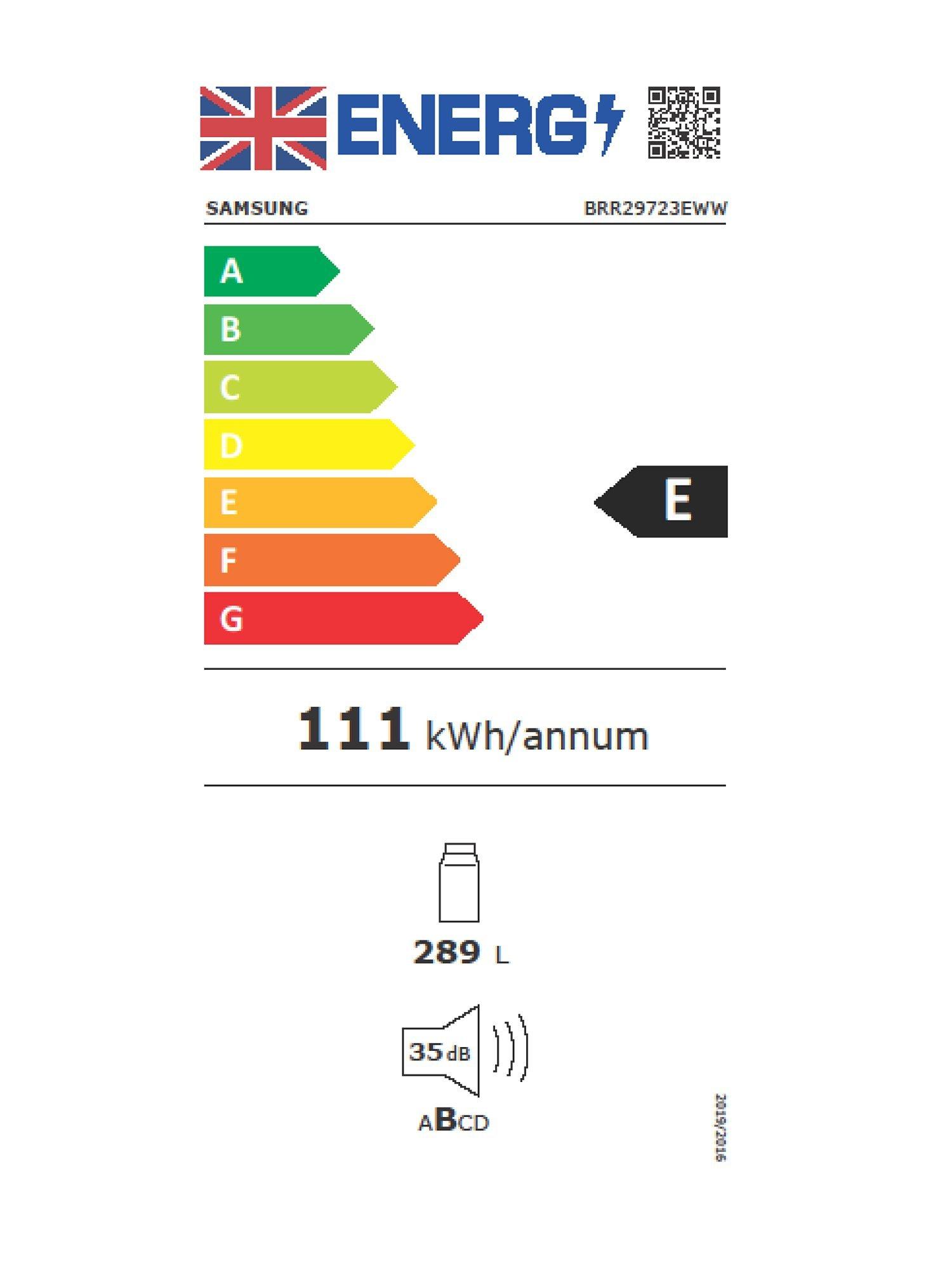 This item is rated E for energy efficiency on a scale from A (most efficient) to G (least efficient).