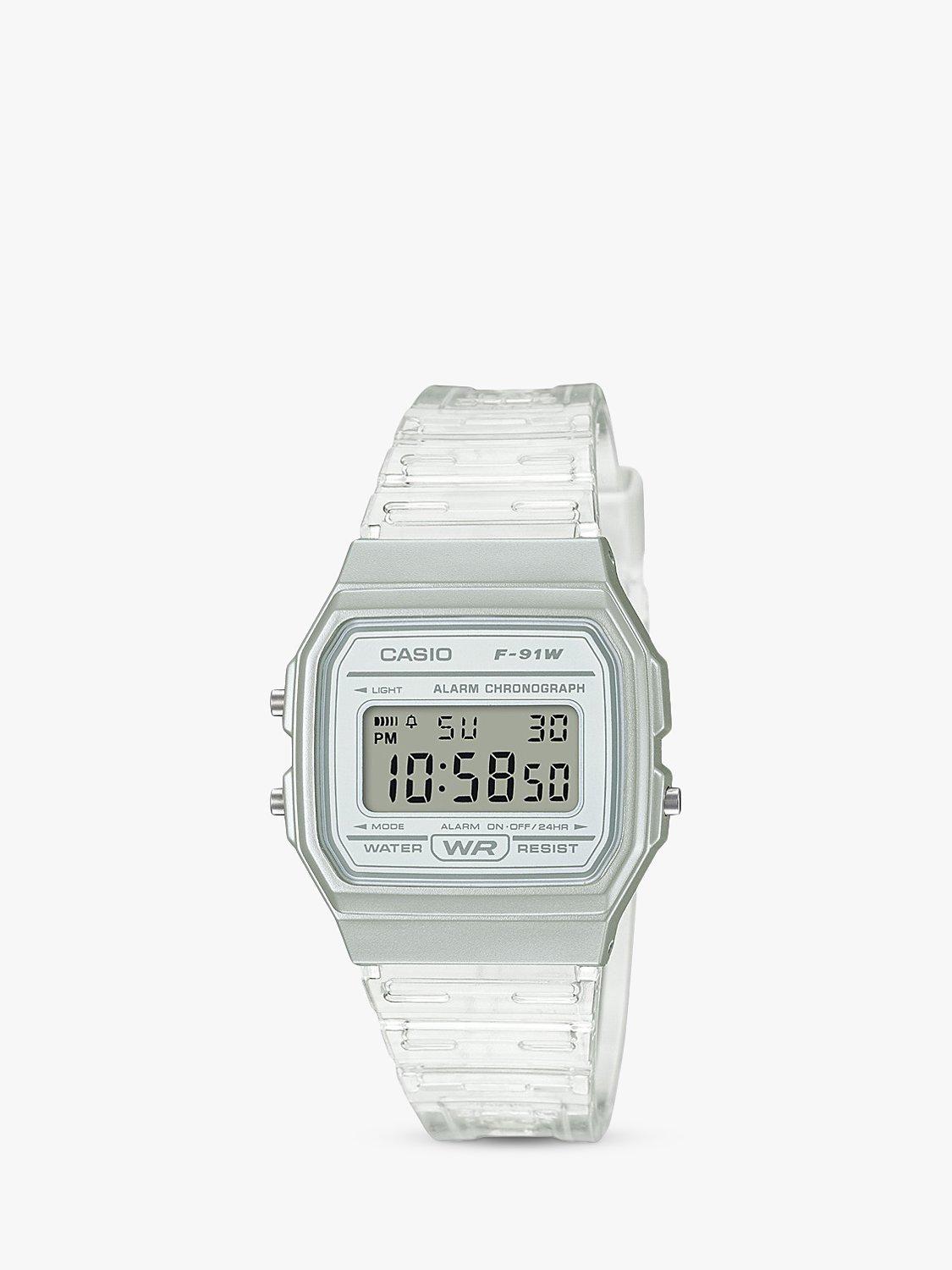 Casio Unisex Digital Calendar Resin Strap Watch, Clear F-91WS-7EF