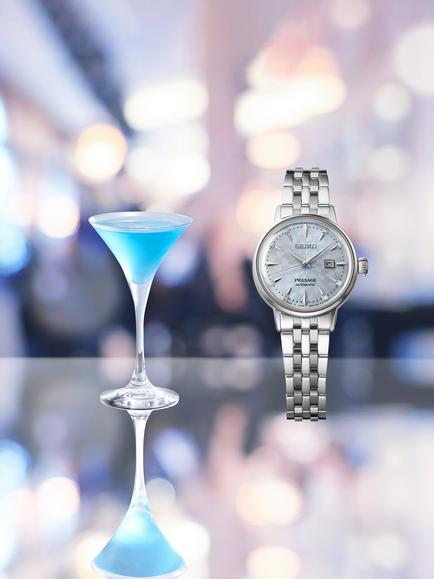 Seiko SRE007J1 Women's Presage Cocktail Time Skydiving Diamond Twist Automatic Bracelet Strap Watch, Silver/Blue - view 2, Silver/Blue