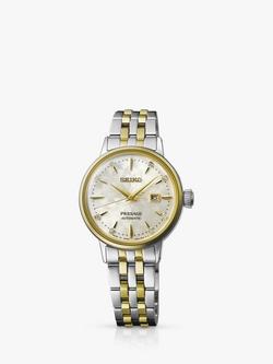 Seiko SRE010J1 Women's Presage Cocktail Time Collection Diamond Date Bracelet Strap Watch, Silver/Gold, Silver/Gold