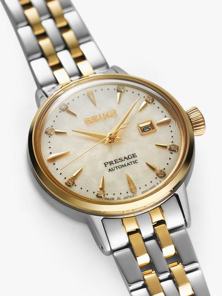 Seiko SRE010J1 Women's Presage Cocktail Time Collection Diamond Date Bracelet Strap Watch, Silver/Gold - view 2, Silver/Gold