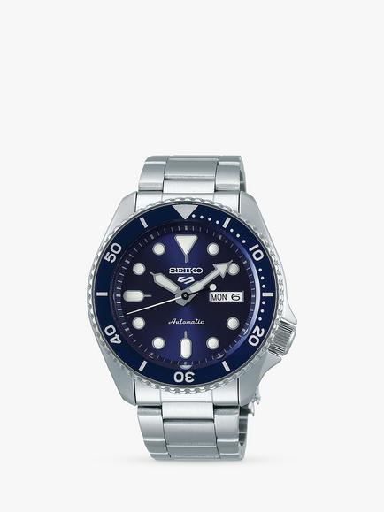 Seiko SRPD51K1 Men's 5 Sports Automatic Day Date Bracelet Strap Watch, Silver/Blue, Silver/Blue