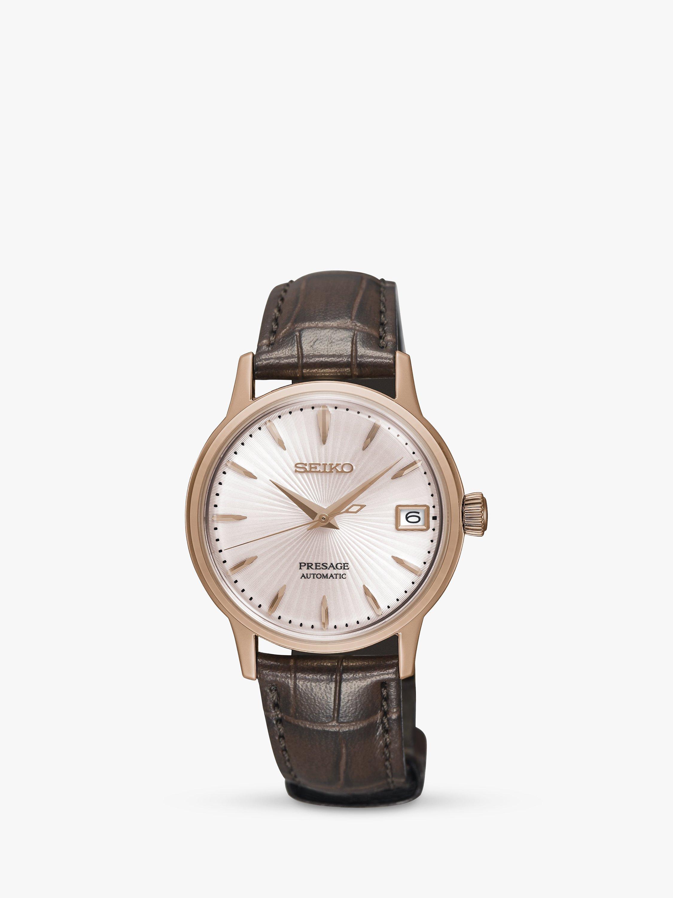 Seiko SRP852J1 Women s Presage Cocktail Time Bellini Date Leather Strap Watch Brown Rose Gold