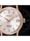 Seiko SRP852J1 Women's Presage Cocktail Time Bellini Date Leather Strap Watch, Brown/Rose Gold